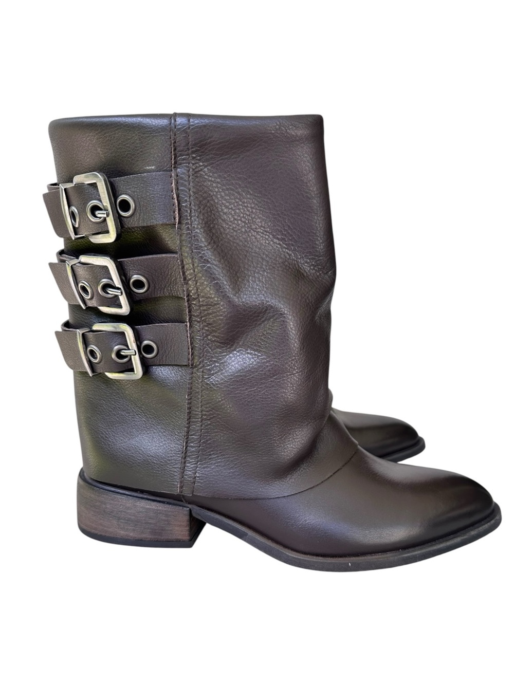 Mimmu Ava Soft Leather Biker Boots Triple Buckle Made In Italy NWOB Size 41